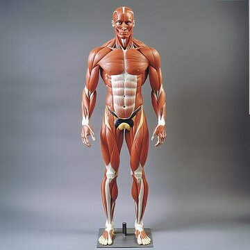 An anatomical model of the human muscular system.
