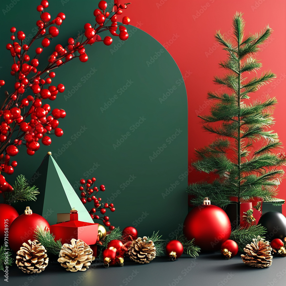 Canvas Prints a frame with christmas decorations on it and a green background