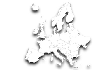 3d render map of Europe all Country with borders and regions, Europe continent administrative map with color on white background. EU, European countries map