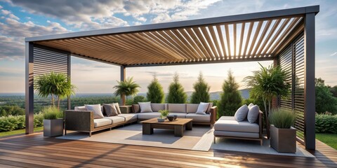Modern pergola design on outdoor terrace with cozy seating area, modern, pergola, design, outdoor, terrace, architecture