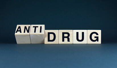 A conceptual image featuring the words DRUG and ANTI DRUG
