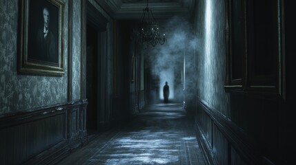 Obraz premium Ghostly Figure in Haunted Hallwa