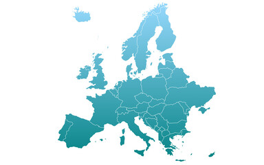 colored Europe map with countries outline for presentations, posters, infographics, website, layouts, background, education, Travel worldwide, reports.