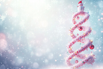 A unique and creative illustration featuring a DNA double helix shaped into a Christmas tree, combining science and festive holiday elements, perfect for holiday themed scientific designs