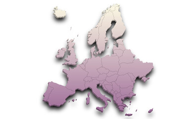 3d render map of Europe all Country with borders and regions, Europe continent administrative map with color on white background. EU, European countries map