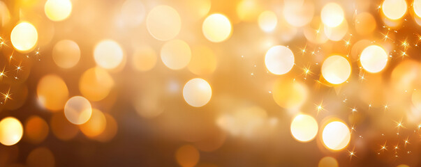 A warm, abstract background featuring floating bokeh lights that create serene and enchanting atmosphere. golden hues and sparkling effects evoke sense of joy and celebration