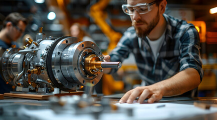 Industrial Machine Part With a Person Checking It in a Factory