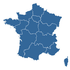 Vector outline map of France divided into regions