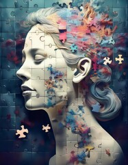 Surreal Alzheimer's Depiction: Fading Silhouette with Fragmented Memories