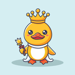 Cute King Duck Cartoon Vector Icon Illustration. Animal Holiday Icon Concept Isolated Premium Vector. Flat Cartoon Style