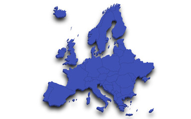 3d render map of Europe all Country with borders and regions, Europe continent administrative map with color on white background. EU, European countries map