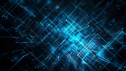 Fototapeta premium Abstract Digital Background with Blue Glowing Geometric Shapes on Black