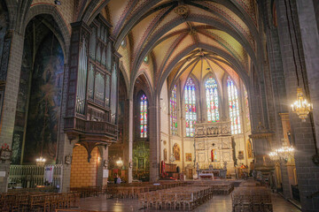 Fototapeta premium Perpignan, France - 27 Aug, 2024: Interior of the 14th century Saint Jean Cathedral, Perpignan, Pyrenees Orientales