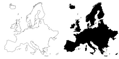 Europe regions administrative map, Europe outline and countries map set - illustration version. Europe continent country series © Akhtar Ansari 