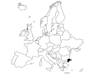 Map of Istanbul City, Turkey Country in Europe continent on white background. single Country map highlighted by black colour on Europe map. European Continent, EU