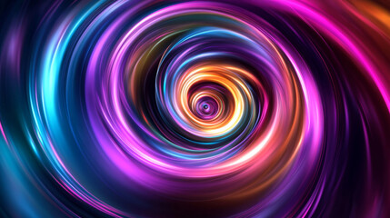 A colorful, swirling light creates a glowing, circular effect. This abstract design has a powerful energy, and there's room to add a message. The 3D illustration looks like a neon light.