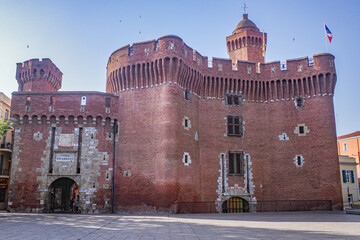 Perpignan, France - 27 Aug, 2024: Castillet tower hosting a museum of history and culture