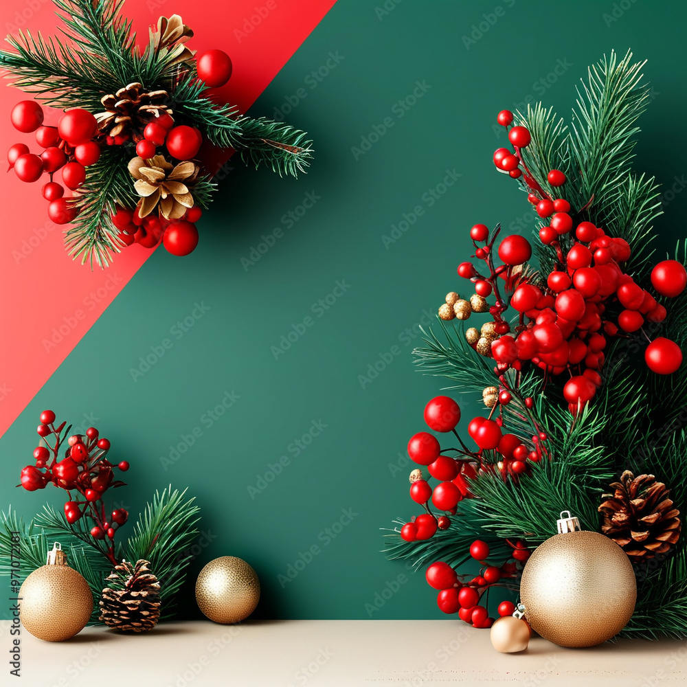 Canvas Prints a frame with christmas decorations on it and a green background