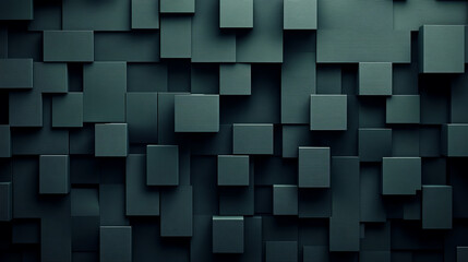 A dark, textured background with a geometric design in 3D. The green texture has shadows, giving it a three-dimensional look.