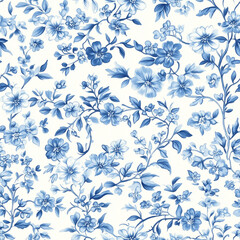 Delicate blue and white floral pattern for spring design and decor