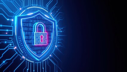 Fototapeta premium Cyber Security Shield with Lock and Binary Code