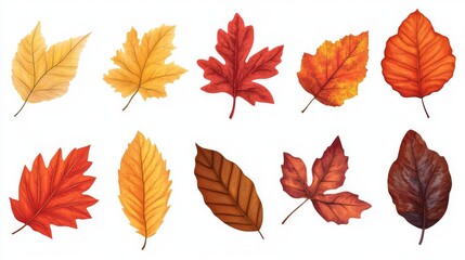 Vector Art of Autumn Leaves on White Background