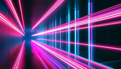 Futuristic digital landscape with vibrant neon glowing lines intertwining and creating an immersive atmosphere