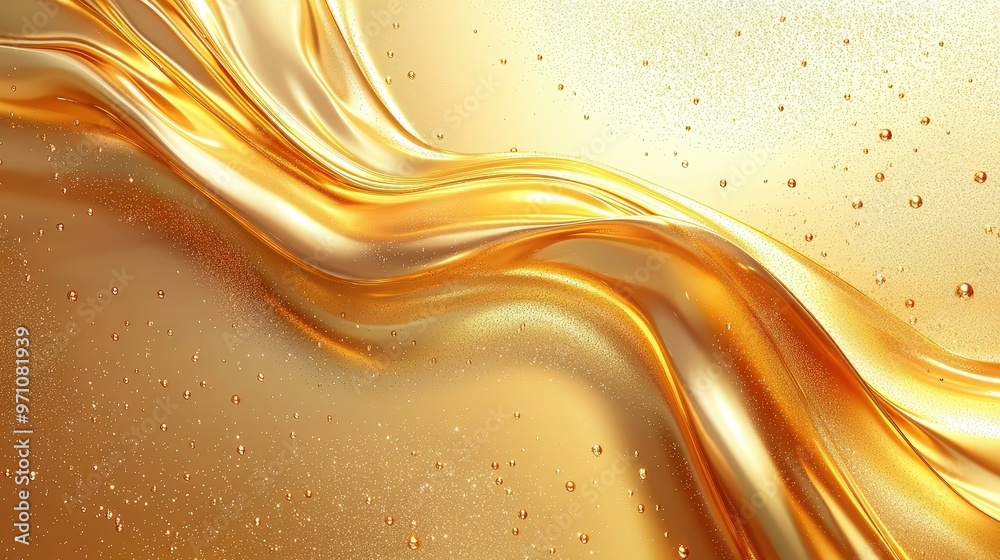 Leinwandbilder mesmerizing flow of golden liquid that swirls elegantly across a soft, shimmering backdrop, accented by sparkling bubbles, creating a sense of motion and fluidity