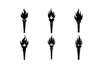 Set of Burning Torch silhouette vector Art.