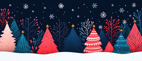 Flat style Christmas banner with a modern design of abstract Christmas trees