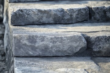 A detailed close-up of the stone steps forming an abstract geometric pattern, blending structure and natural elements.
