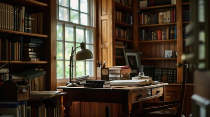 Writer's desk waiting for inspiration in home library