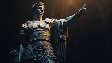 Fototapeta premium Ancient roman emperor statue in dark lighting. Roman Empire. Illustration