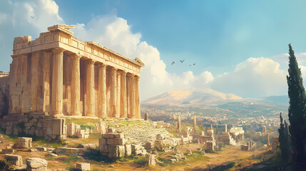 Obraz premium Baalbek in daylight baalbek an ancient city in Ancient Greece. Illustration