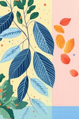 Autumn Leaves with Sun Illustration for Coloring Book