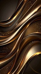 Obraz premium Line curve golden luxury on brown background. Realistic template cover 3d style design. Vector illustration.