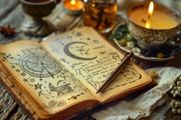 Fototapeta premium Vintage mystical journal with astrology symbols