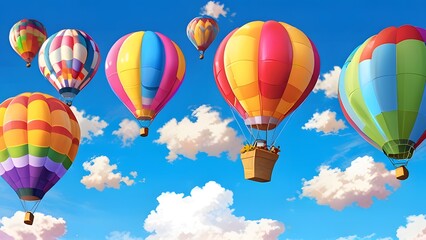 Obraz premium Playful Scene Featuring Colorful Whimsical Hot Air Balloons Floating in a Dreamlike Sky, Perfect for Enchanting Visual Projects