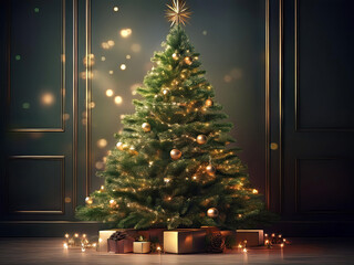 Presents by a Christmas tree