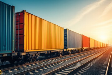Logistics port train moving through a shipping yard