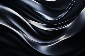 Fototapeta premium A deep black background with broad, gently curving lines casting soft shadows. The lines are in shades of dark silver, creating a smooth, wave-like design that adds depth and a sense of continuous