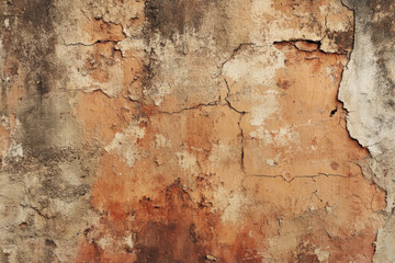 Obraz premium A grunge wall texture in burnt sienna, with peeling paint, rust streaks, and a rough, cracked surface.