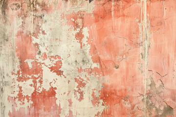 A grunge wall texture in faded coral, with a distressed, worn appearance, showing signs of age and decay.