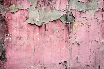 A grunge wall texture in muted pink, featuring a heavily worn surface, showing signs of aging and decay.