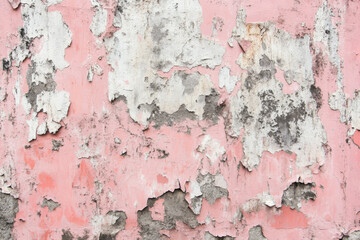 A grunge wall texture in muted pink, featuring a heavily worn surface, showing signs of aging and decay.