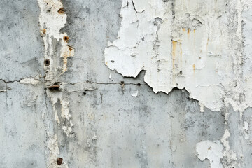 A grunge wall texture in pale grey, featuring scratches, chipped paint, and signs of water damage, evoking an industrial atmosphere.