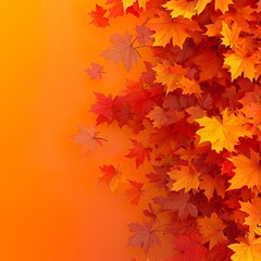 Seasonal autumn elegance with floating leaves in rich orange fall tones background