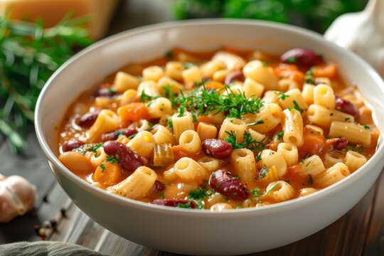 Italian pasta e fagioli with beans and pasta