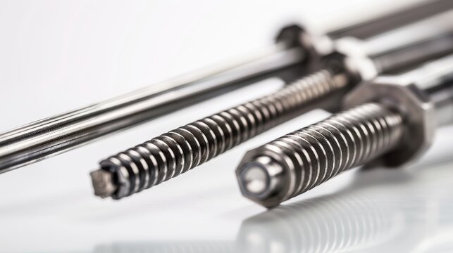 Lead screws and ball screw linear actuator lying on white background