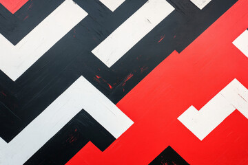 Obraz premium A lively, dynamic background with zigzag stripes in bold, contrasting colors: red, black, and white. The high-contrast design creates a sense of movement and energy, perfect for a bold statement piece